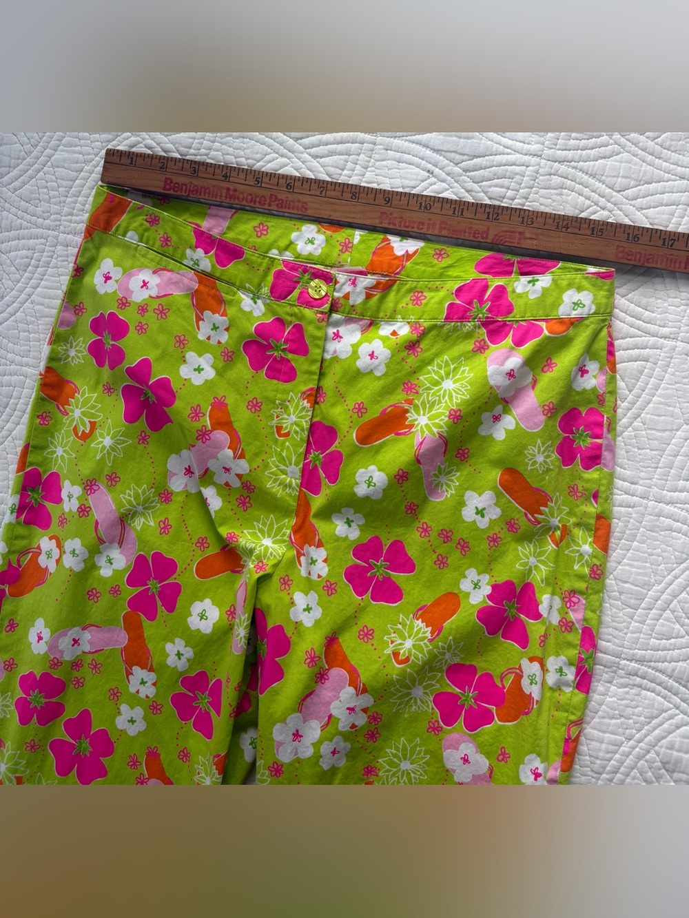 Oilily Girls Bright Lime Green Floral Pants XL - Picture 4 of 8